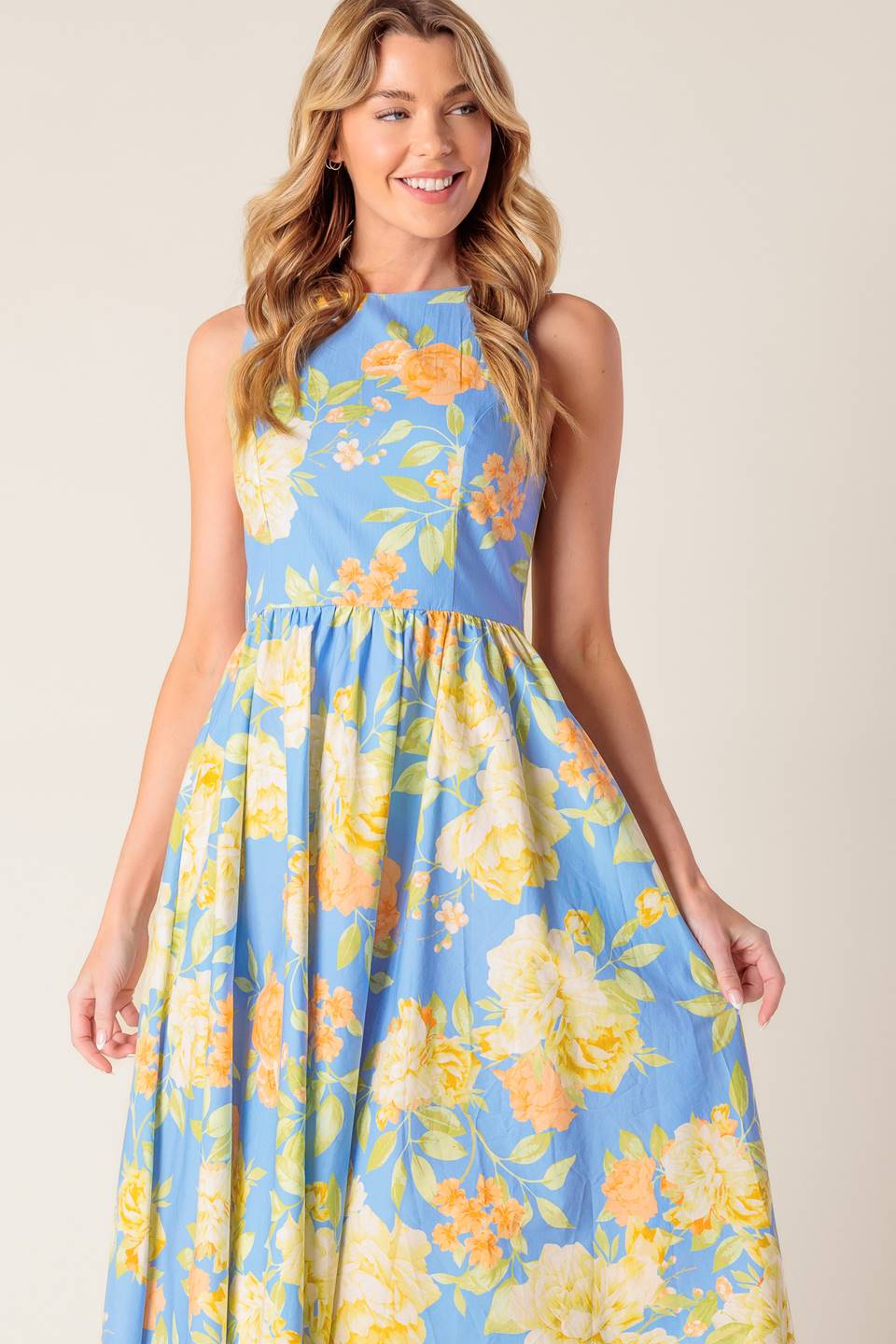 LIKE MAGIC POWDER BLUE WOVEN MIDI DRESS Flying Tomato